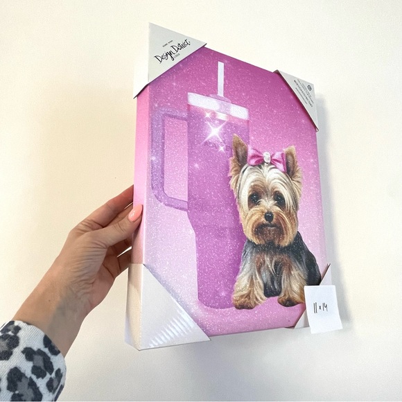 DESIGN DISTRICT STUDIO Wall Art Print Yorkie Dog Stanley Cup Pink 11"x14" Canvas - Picture 7 of 10